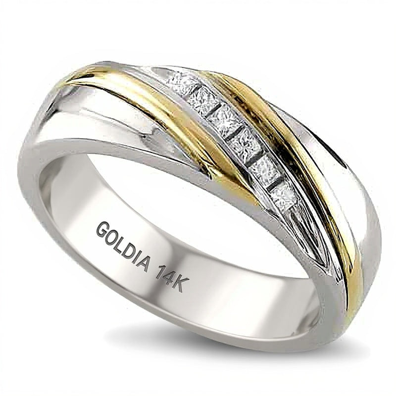 0.2 CT. TW Square-Cut Diamond Slant Band in 14K Two-Tone Gold