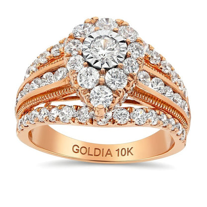 2.0 CT. TW Pear Multi-Diamond Vintage-Style Multi-Row Shank Engagement Ring in 10K Rose Gold
