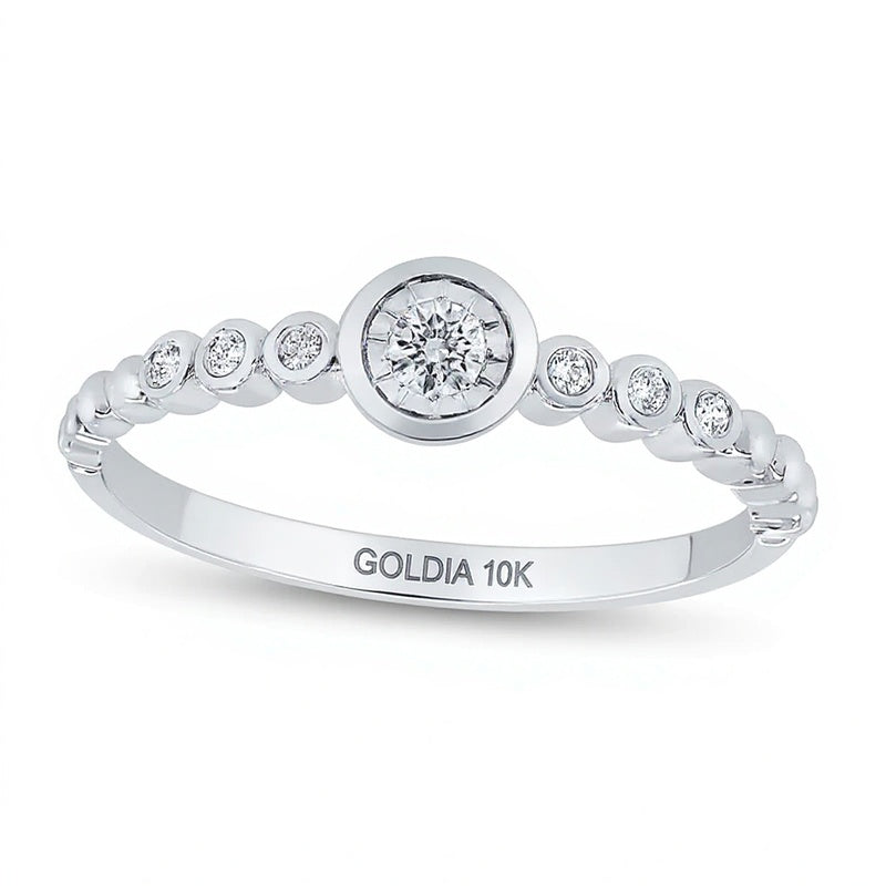 0.1 CT. TW Diamond Bezel Seven-Stone Promise Ring in 10K White Gold