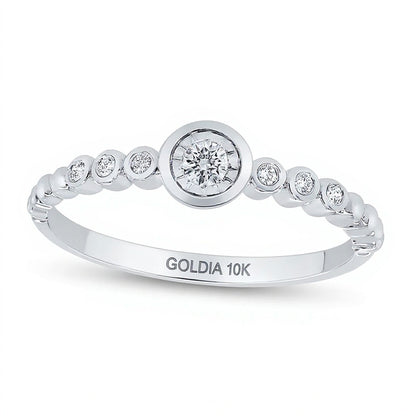0.1 CT. TW Diamond Bezel Seven-Stone Promise Ring in 10K White Gold