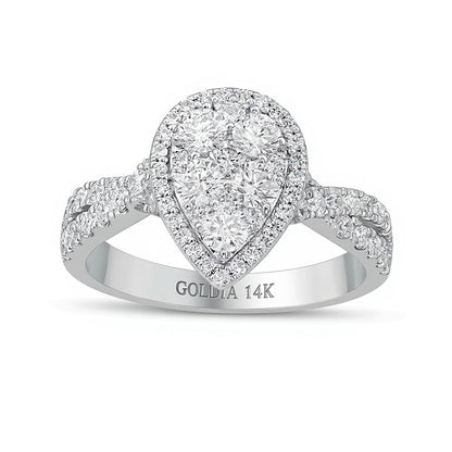 Previously Owned 1.25 CT. TW Composite Pear-Shaped Diamond Frame Twist Shank Engagement Ring in 14K White Gold