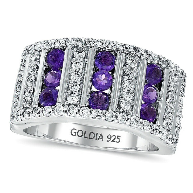 Amethyst and 0.63 CT. TW Diamond Triple Row Ring in Sterling Silver