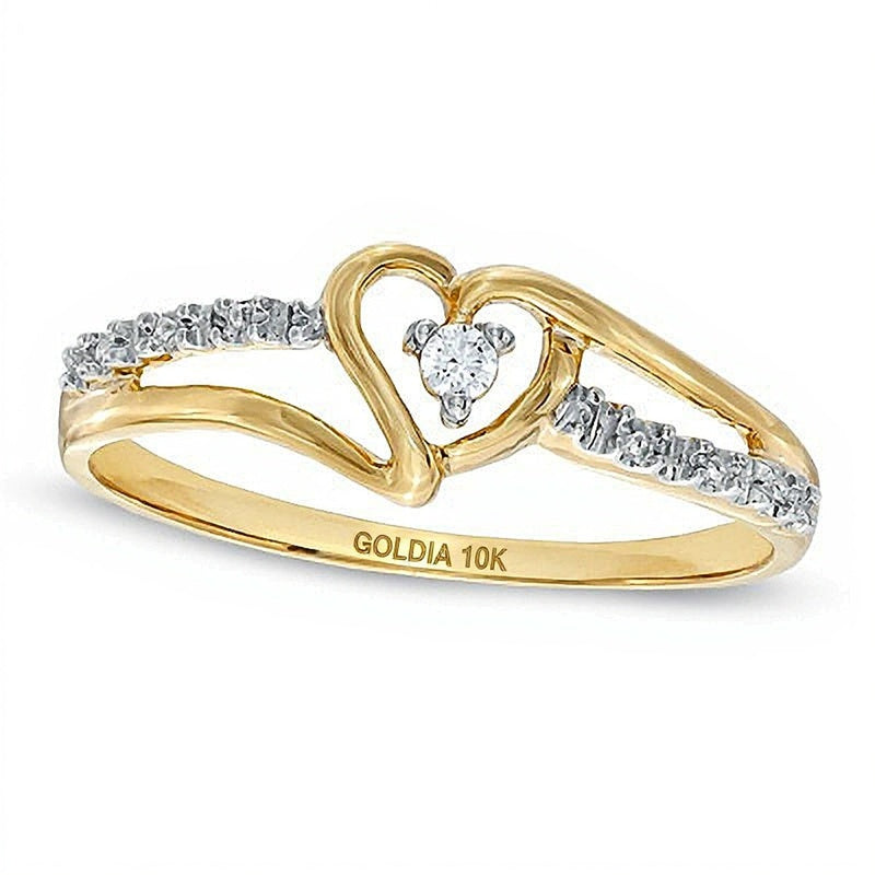 Diamond Accent Heart Split Shank Promise Ring in 10K Gold
