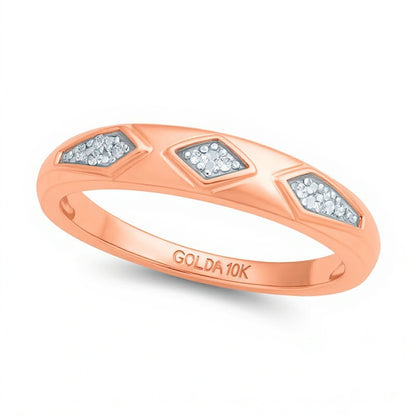 Diamond Accent Retro Geometric Wedding Band in 10K Rose Gold