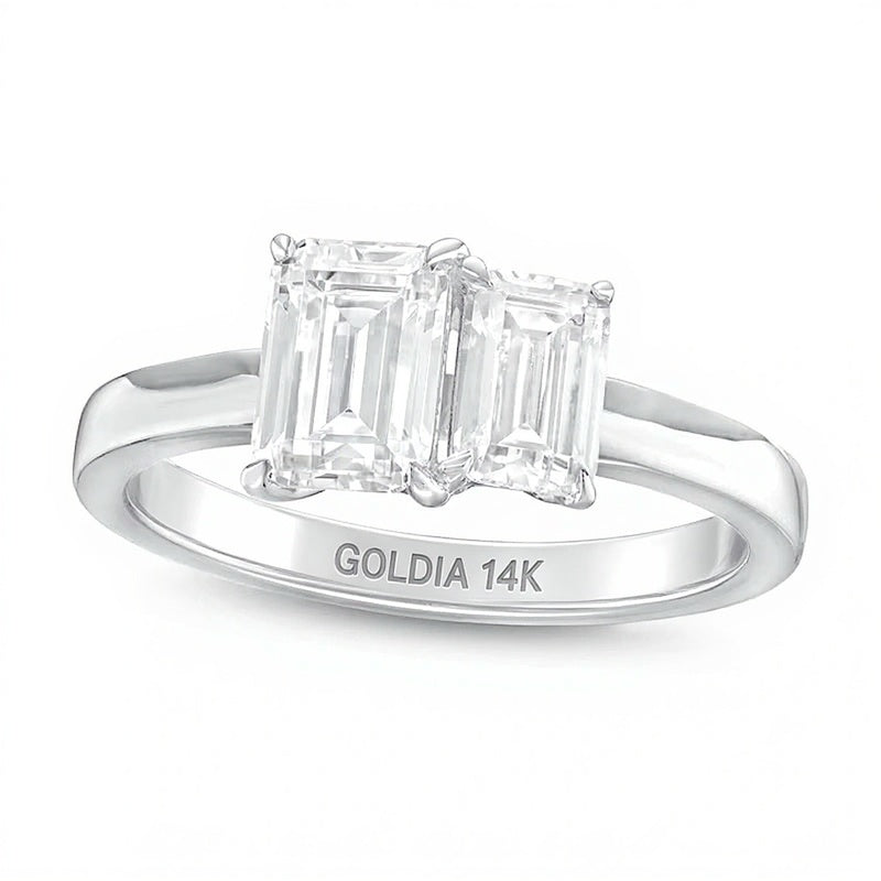 1.5 CT. TW Emerald-Cut Diamond Toi et Moi Engagement Ring in 14K White Gold
