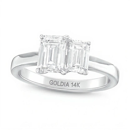1.5 CT. TW Emerald-Cut Diamond Toi et Moi Engagement Ring in 14K White Gold