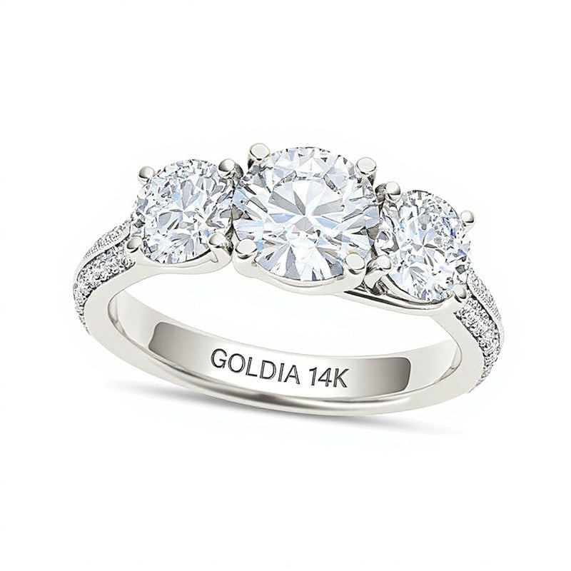 2.2 CT. TW Diamond Three Stone Vintage-Style Engagement Ring in 14K White Gold