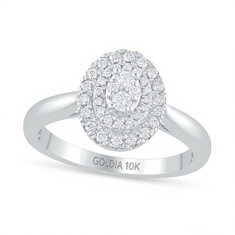 0.33 CT. TW Composite Oval Diamond Double Frame Engagement Ring in 10K White Gold