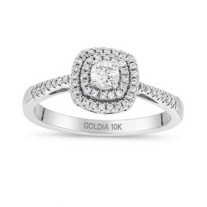 0.33 CT. TW Diamond Double Cushion Frame Engagement Ring in 10K White Gold