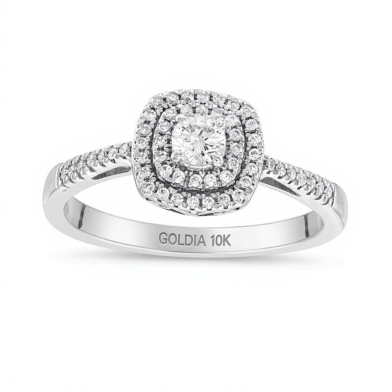 0.33 CT. TW Diamond Double Cushion Frame Engagement Ring in 10K White Gold