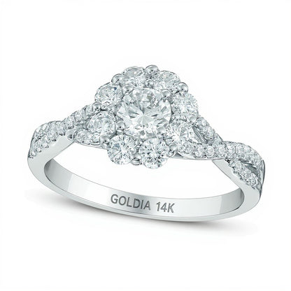 0.88 CT. TW Diamond Flower Frame Twist Engagement Ring in 14K White Gold