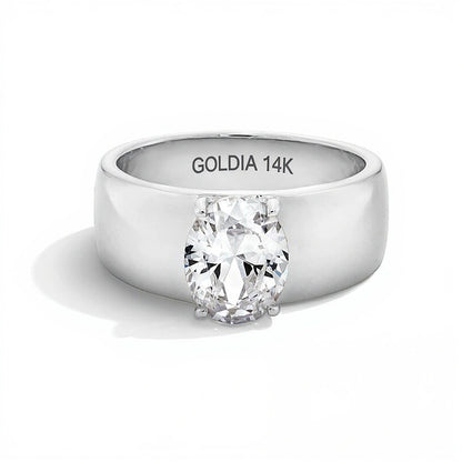 2.0 CT. Oval Lab-Grown Diamond Solitaire Thick Shank Engagement Ring in 14K White Gold (F/VS2)