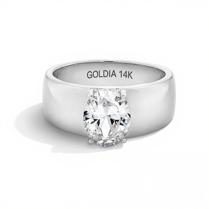 2.0 CT. Oval Lab-Grown Diamond Solitaire Thick Shank Engagement Ring in 14K White Gold (F/VS2)