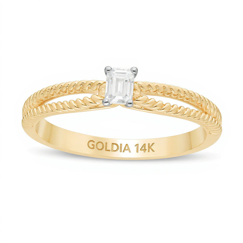0.2 CT. Emerald-Cut Diamond Solitaire Rope Split Shank Promise Ring in 14K Gold
