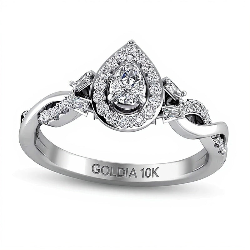 0.33 CT. TW Pear-Shaped Diamond Frame Twist Shank Ring in 10K White Gold