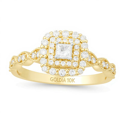 0.38 CT. TW Princess-Cut Diamond Double Frame Art Deco Vintage-Style Engagement Ring in 10K Gold