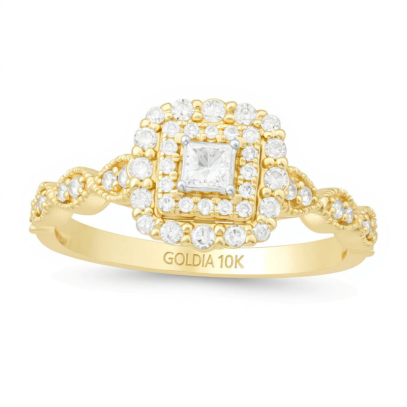 0.38 CT. TW Princess-Cut Diamond Double Frame Art Deco Vintage-Style Engagement Ring in 10K Gold