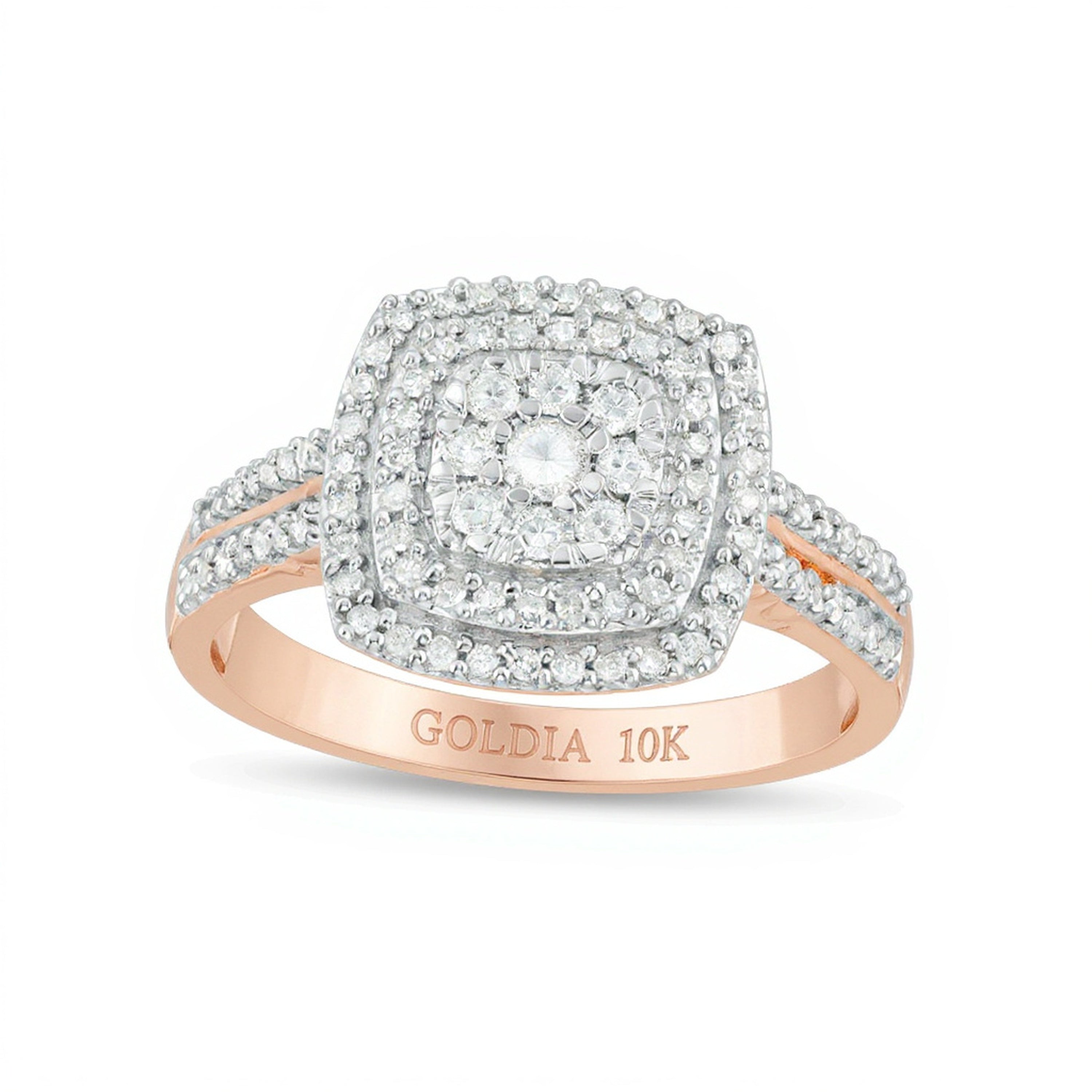 0.38 CT. TW Cushion Multi-Diamond Double Frame Ring in 10K Rose Gold