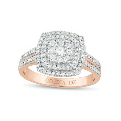 0.38 CT. TW Cushion Multi-Diamond Double Frame Ring in 10K Rose Gold
