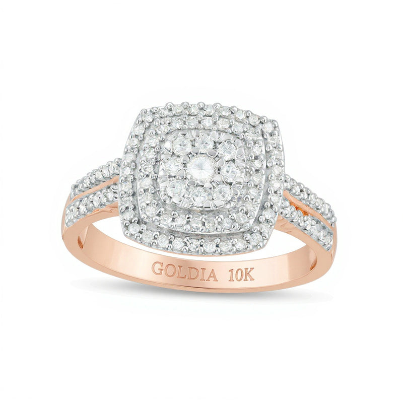 0.38 CT. TW Cushion Multi-Diamond Double Frame Ring in 10K Rose Gold