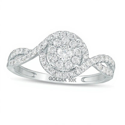 0.5 CT. TW Diamond Frame Swirl Bypass Engagement Ring in 10K White Gold