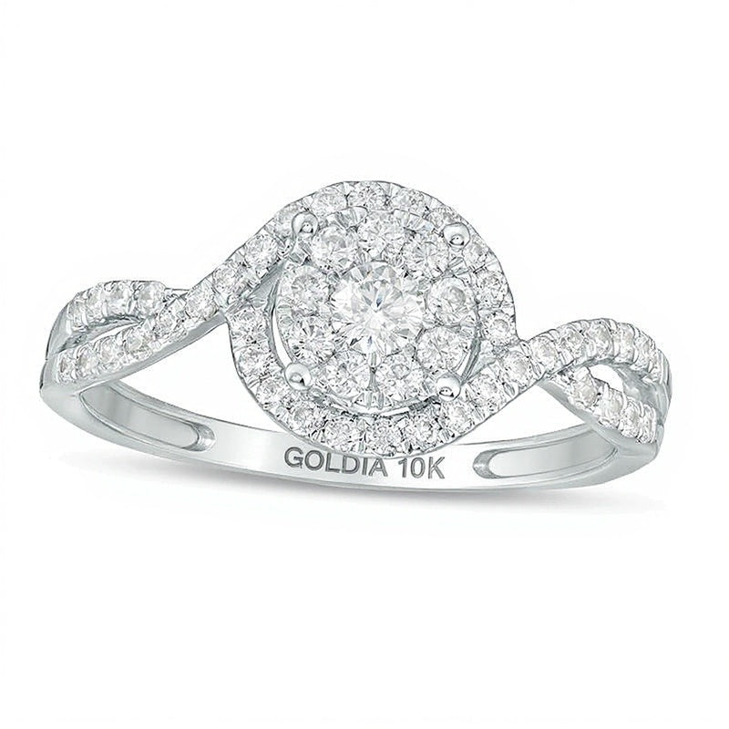 0.5 CT. TW Diamond Frame Swirl Bypass Engagement Ring in 10K White Gold