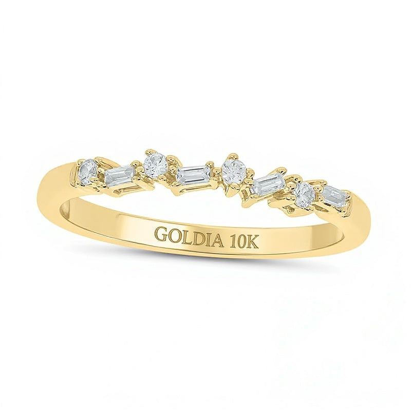 0.1 CT. TW Baguette and Round Diamond Stackable Band in 10K Gold