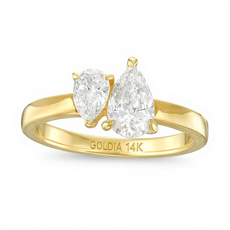 1.5 CT. TW Pear-Shaped Diamond Toi et Moi Engagement Ring in 14K Gold