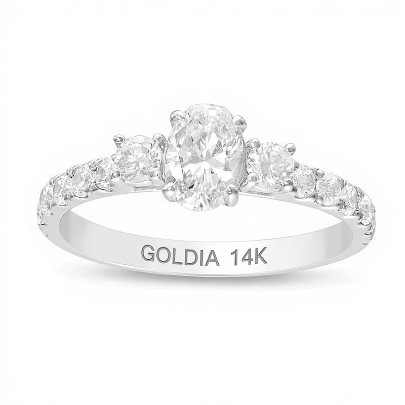 1.17 CT. TW Diamond Three Stone Engagement Ring in 14K White Gold