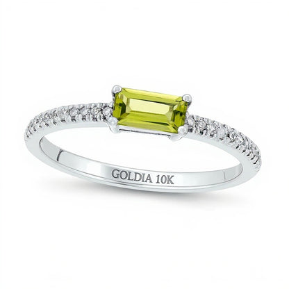 Sideways Baguette Peridot and 0.1 CT. TW Diamond PavÃ© Ring in 10K White Gold