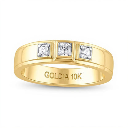 0.25 CT. TW Diamond Raised Square Frame Three Stone Band in 10K Gold