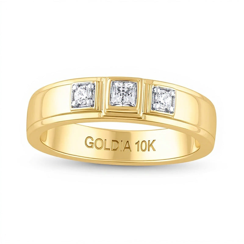 0.25 CT. TW Diamond Raised Square Frame Three Stone Band in 10K Gold