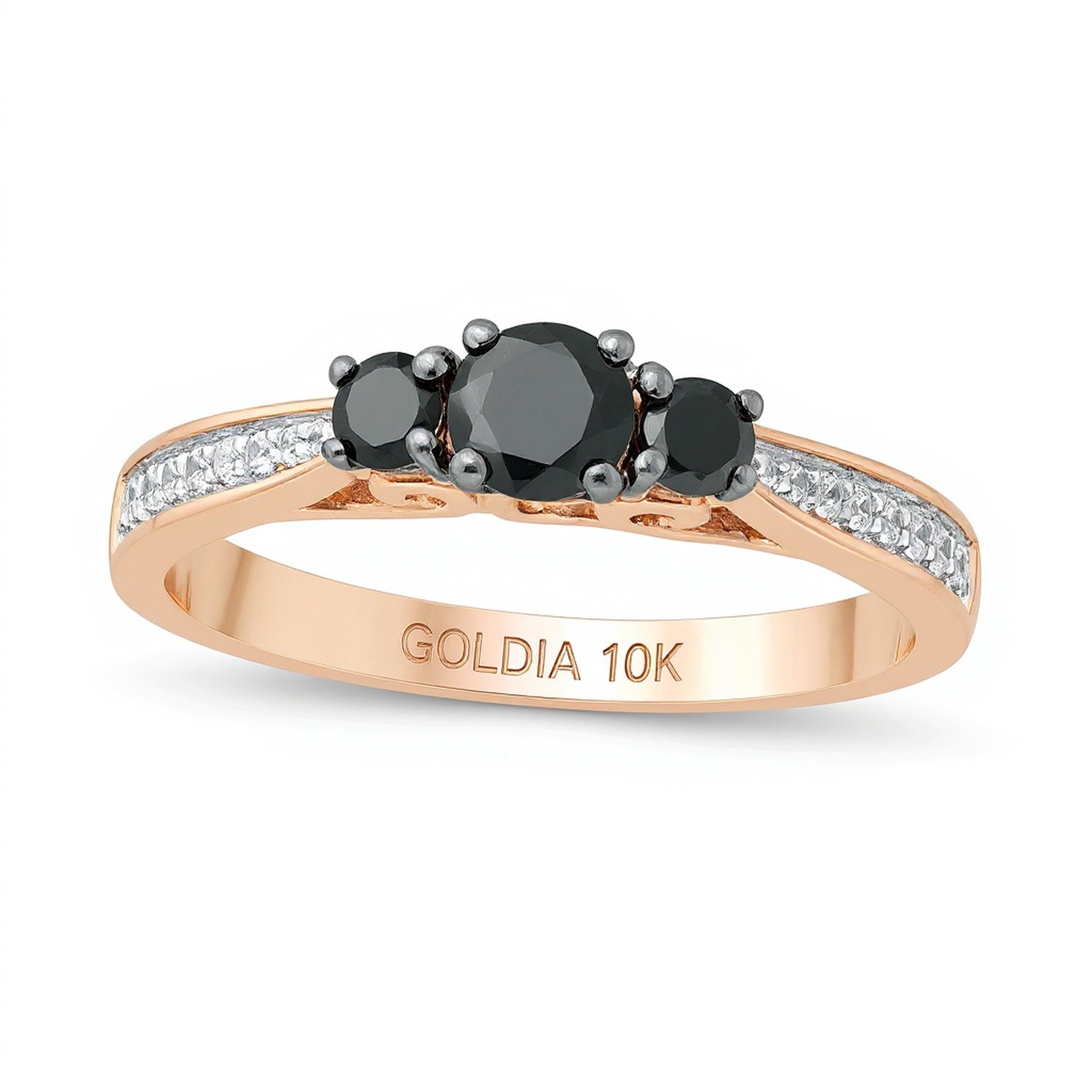 0.5 CT. TW Enhanced Black and White Diamond Three Stone Engagement Ring in 10K Rose Gold