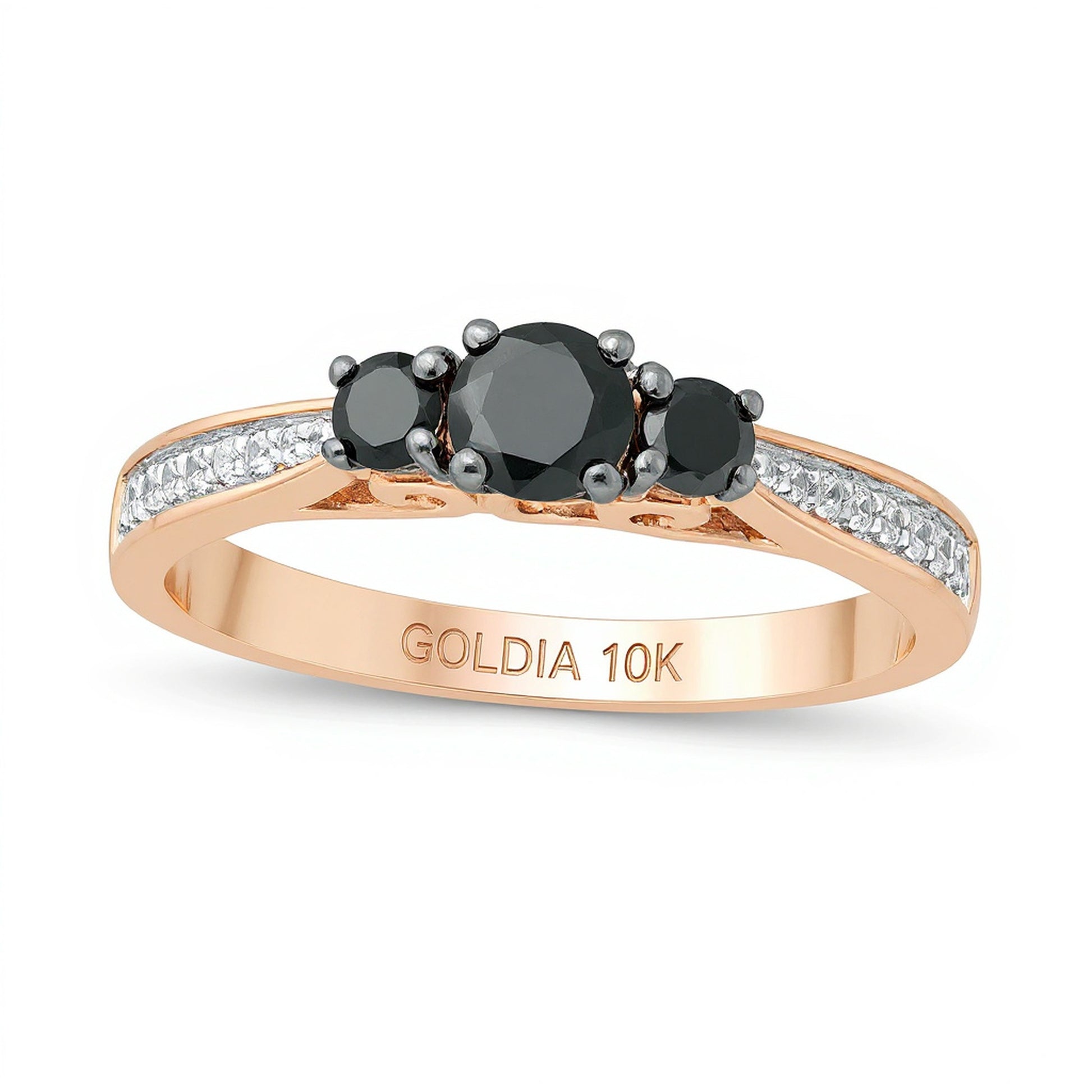 0.5 CT. TW Enhanced Black and White Diamond Three Stone Engagement Ring in 10K Rose Gold