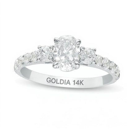 1.33 CT. TW Oval Diamond Three Stone Engagement Ring in 14K White Gold