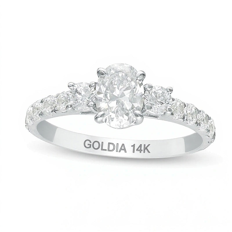 1.33 CT. TW Oval Diamond Three Stone Engagement Ring in 14K White Gold
