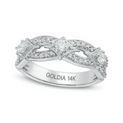 0.5 CT. TW Diamond Three Stone Contour Vintage-Style Anniversary Band in 14K White Gold