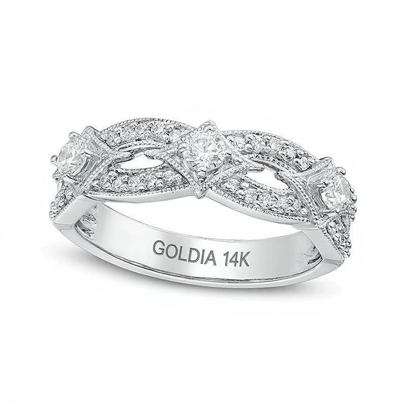 0.5 CT. TW Diamond Three Stone Contour Vintage-Style Anniversary Band in 14K White Gold