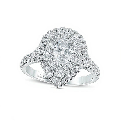 1.75 CT. TW Pear-Shaped Diamond Frame Engagement Ring in 14K White Gold (I/SI2)