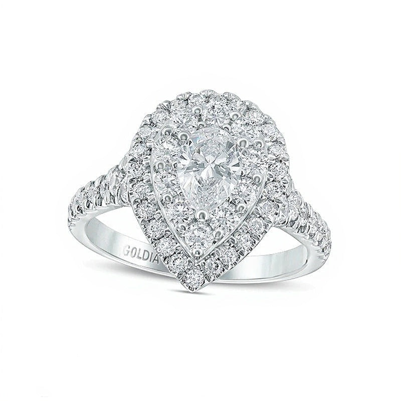 1.75 CT. TW Pear-Shaped Diamond Frame Engagement Ring in 14K White Gold (I/SI2)