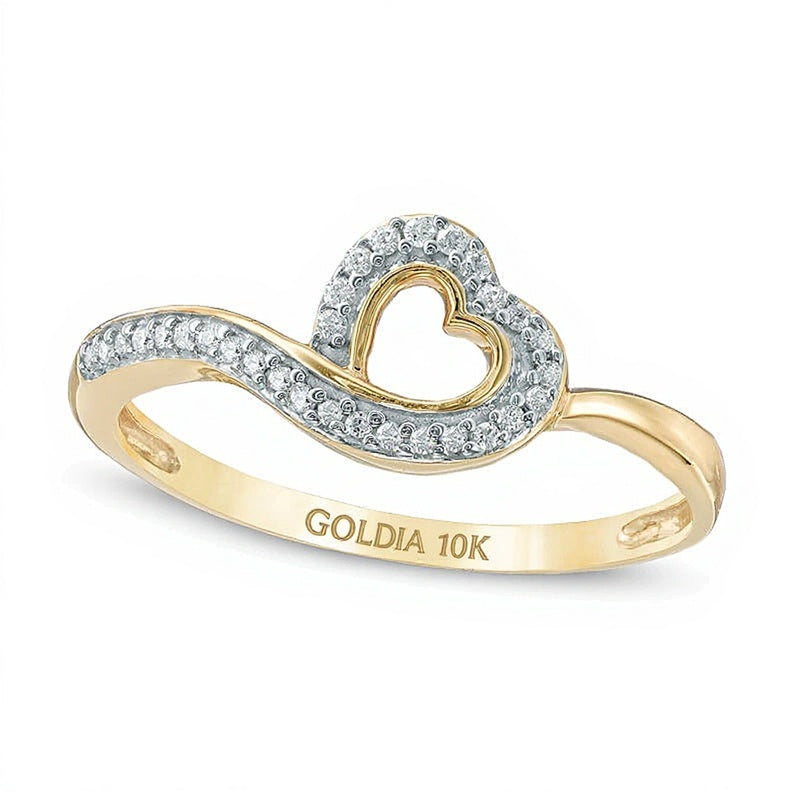0.1 CT. TW Diamond Tilted Heart Ring in 10K Gold