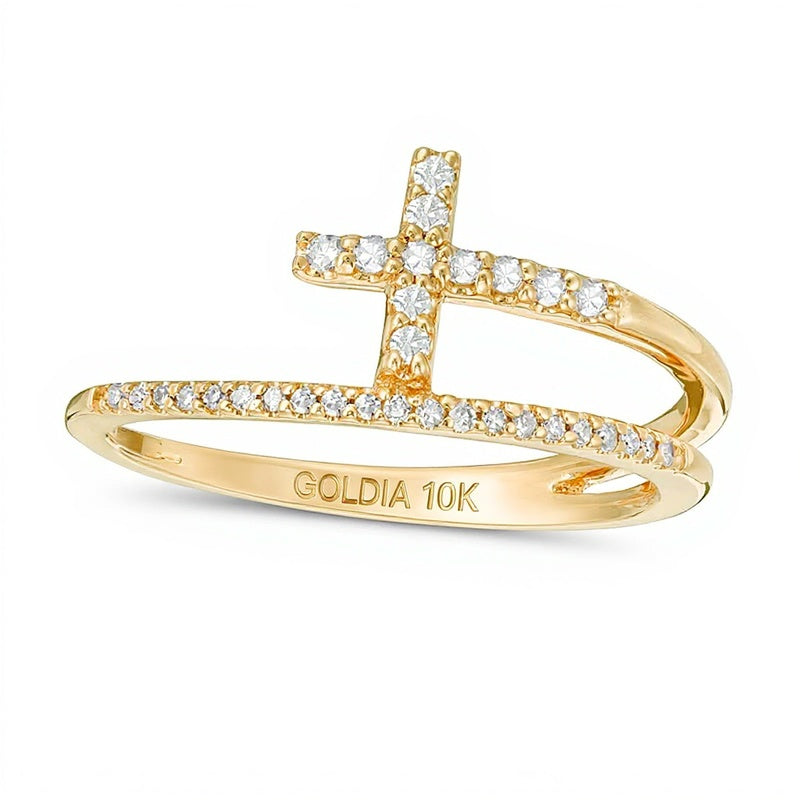 0.17 CT. TW Diamond Cross Split Shank Stacked Ring in 10K Gold
