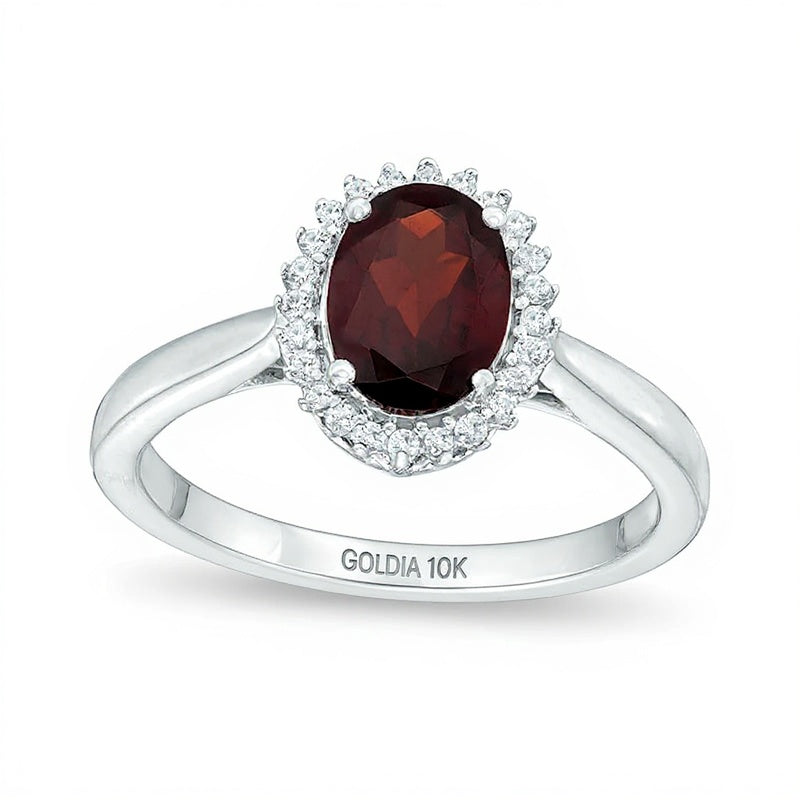 Oval Garnet and Lab-Created White Sapphire Frame Ring in 10K White Gold