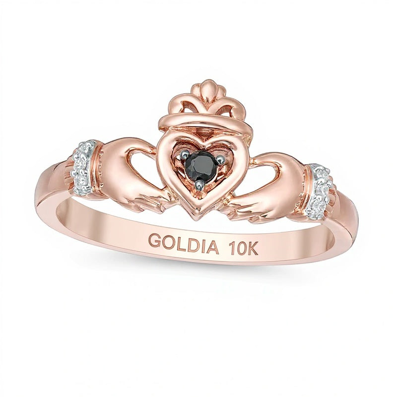 0.05 CT. TW Enhanced Black and White Diamond Claddagh Ring in 10K Rose Gold