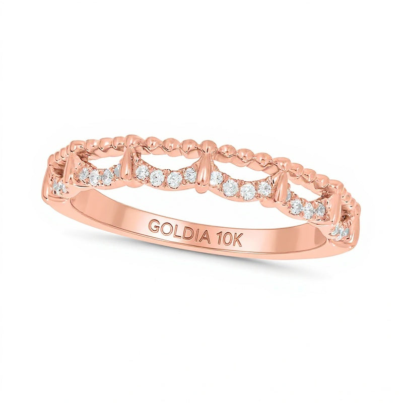 0.1 CT. TW Diamond Bead Edge Draping Stackable Band in 10K Rose Gold