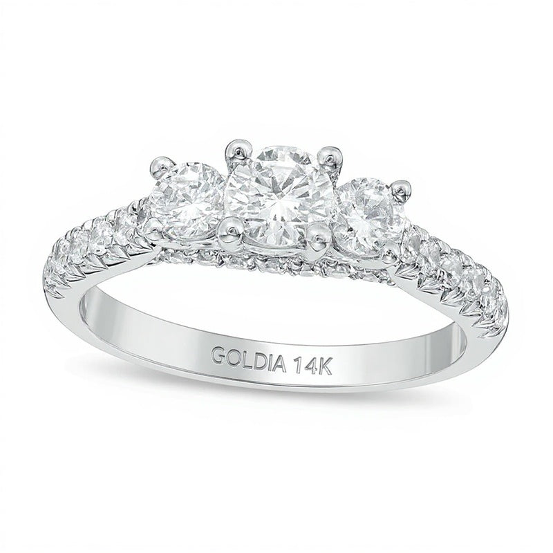 1.2 CT. TW Diamond Three Stone Engagement Ring in 14K White Gold (J/I1)