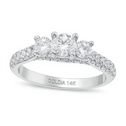 1.2 CT. TW Diamond Three Stone Engagement Ring in 14K White Gold (J/I1)