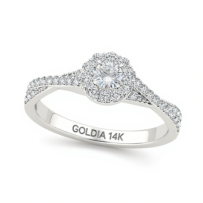 0.5 CT. TW Diamond Frame Twist Shank Engagement Ring in 14K White Gold