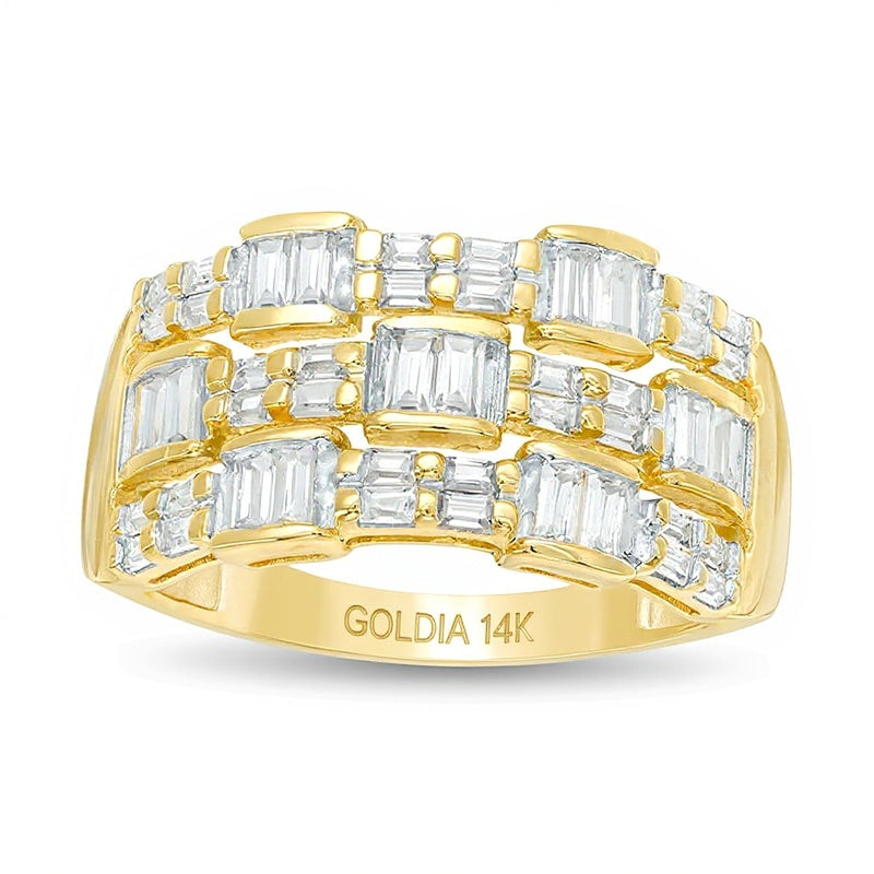 1.0 CT. TW Baguette Diamond Alternating Multi-Row Ring in 14K Gold