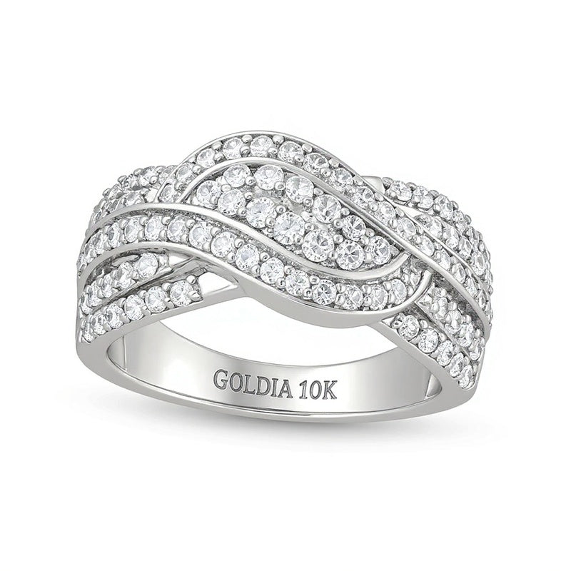 0.75 CT. TW Diamond Double Row Wave Bypass Ring in 10K White Gold
